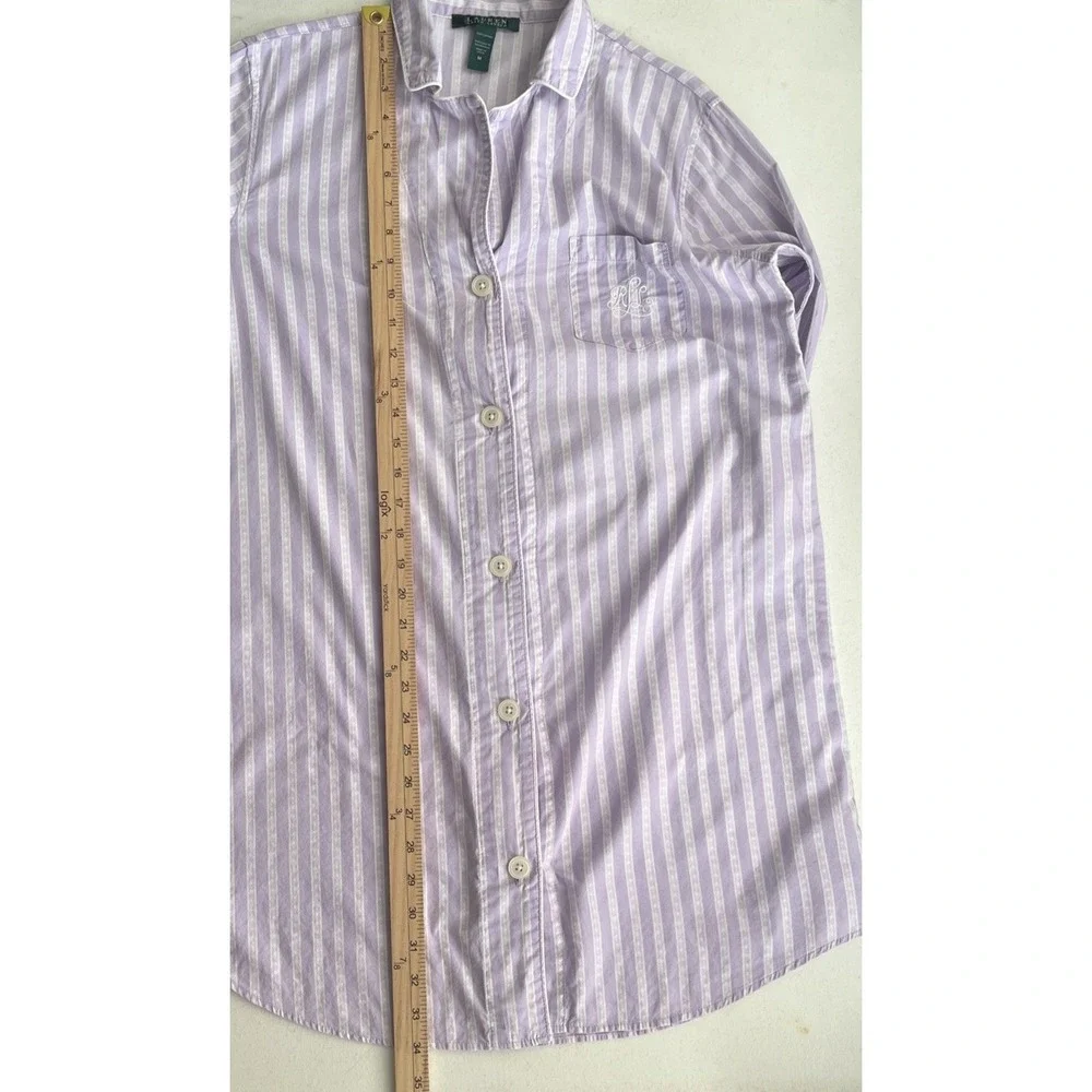 Lauren Ralph Lauren Purple White Striped Pajama Top Medium Preppy Loungewear